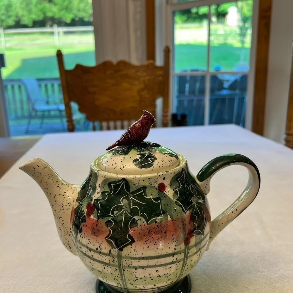 Vintage Julie Ueland 1999 Enesco Ceramic Tea Pot and Saucer